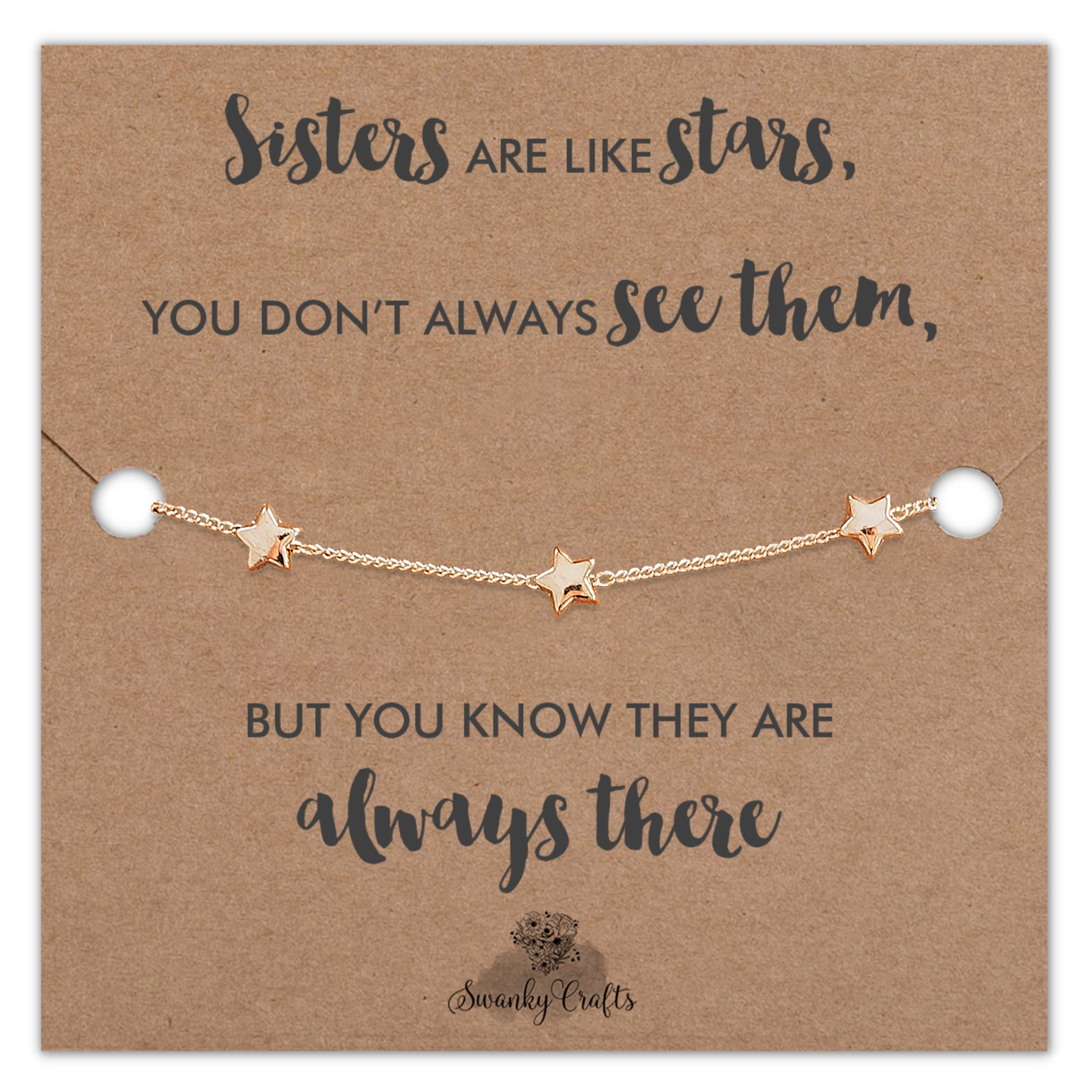 Swanky Crafts Gifts For Sister Gifts From Sister - Presents For Sister Birthday Gifts, Big Sister Gifts For Sister From Sister Bracelet Sister Birthday Card With Dainty Golden Star Bracelet