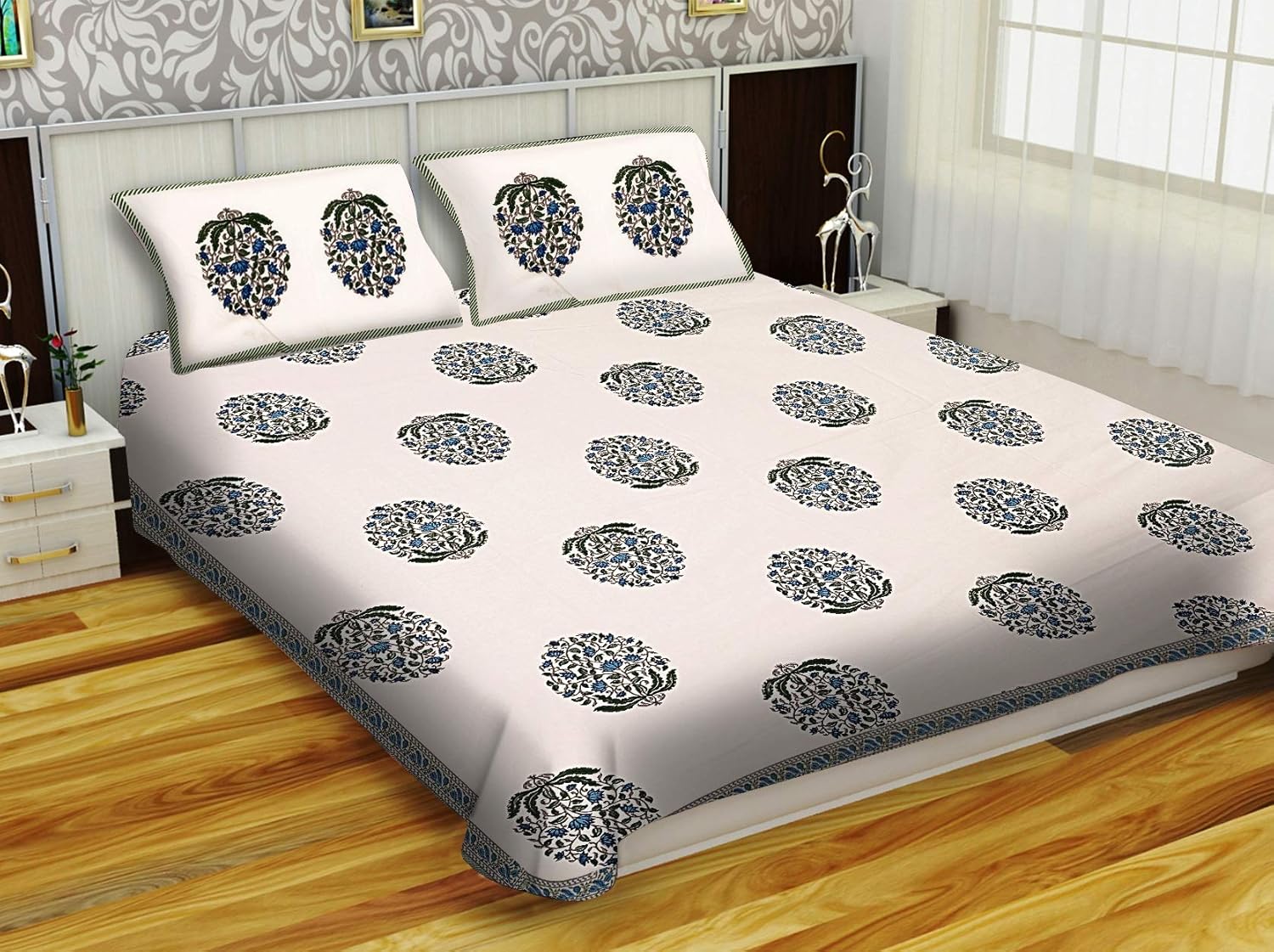 Jaipur Handloom Indian King Size Cotton Flat Bed Sheet Animal Printed