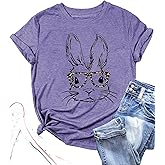 Funny Bunny Print T Shirt for Women Cute Grapic Leopard Shirts Family Blouse Gifts Easter Tops Tee