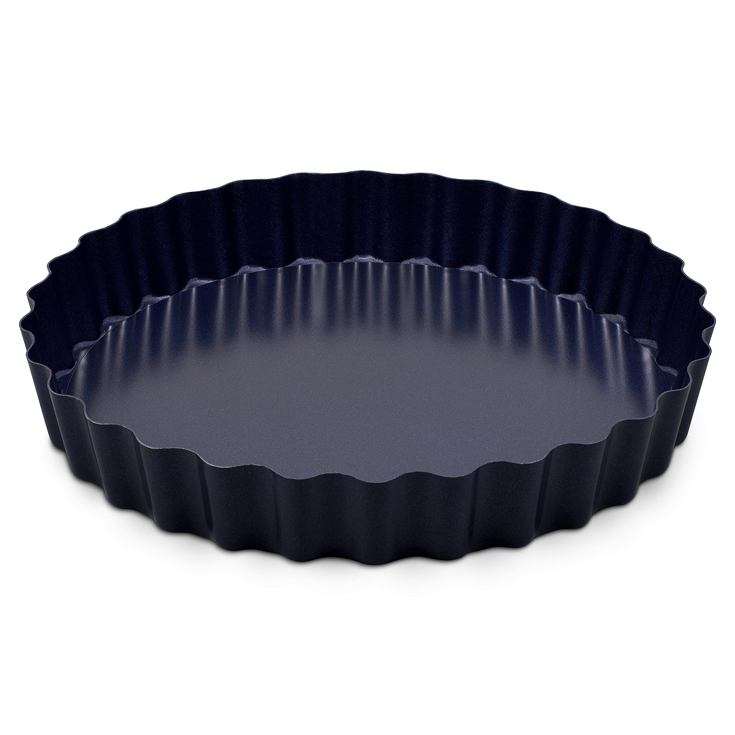 Zyliss E980197 Non-Stick Loose Base Tart Tin, Quiche Tin, Fluted Flan Pan, 25cm/10in, Carbon Steel, Dark Blue, Dishwasher Safe