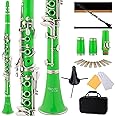 Mendini by Cecilio B Flat Clarinet for Beginner, Ebonite Bb Clarinet with 2 Replaceable Barrels, 10 Reeds, Stand, Pocketbook, Mouthpiece, Hard Case, Gloves (Green)