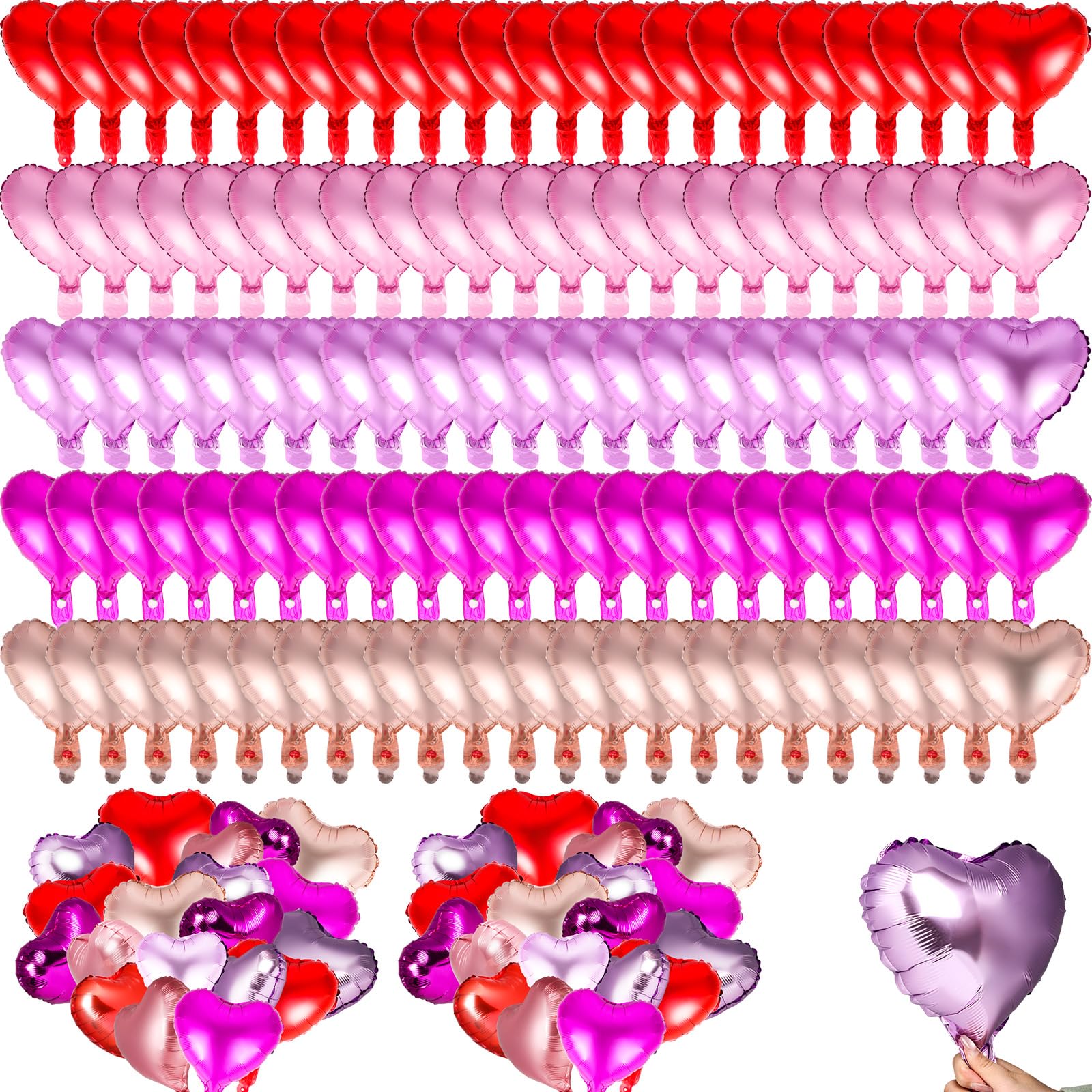 Photo 1 of 100 Pcs Valentine's Day Heart Balloons 10 Inch Heart Foil Mylar Balloons Bulk Mini Pink Heart Shape Balloons Decoration for Wedding Birthday Engagement Valentine's Day Mother's Day Party (Multicolor)