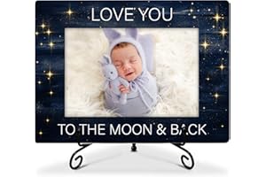 SSQBZU Baby Picture Frame - Love You To The Moon & Back - Displays 4x6 Photo, Rustic Wooden Frame, 8x5.8 inches