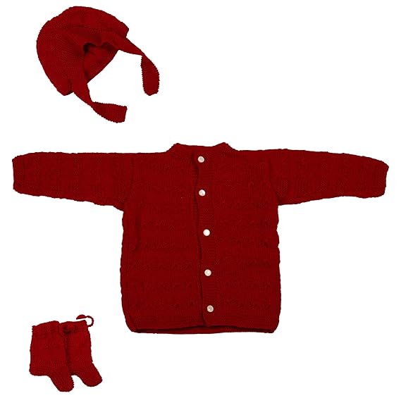 Baby Woolen Clothing Set (Red, 6-12 Months, Pack of 4)