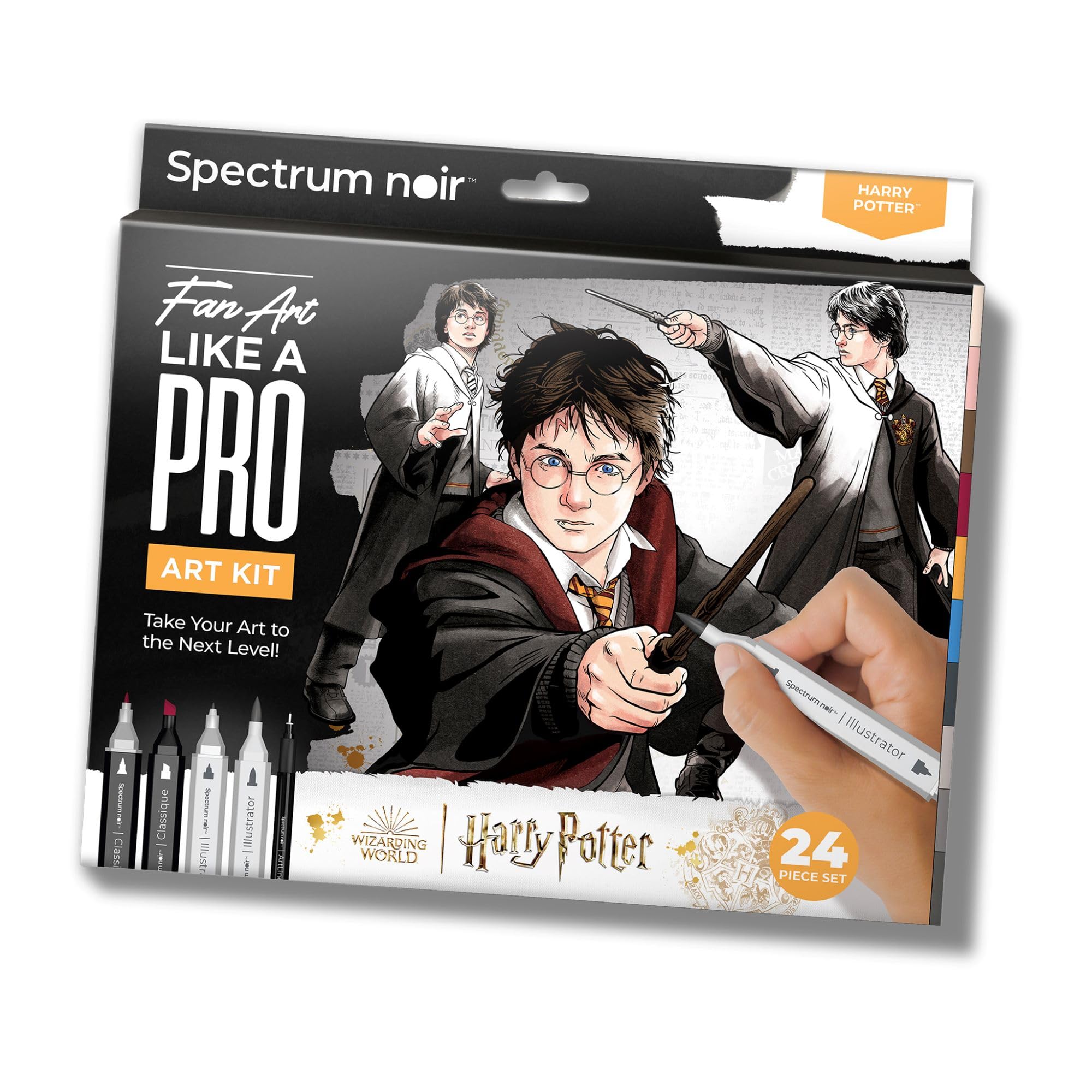Warner Bros Harry Potter Art Colouring Set – Fan-Art Like a Pro Kit by Spectrum Noir –24 Pieces Including Premium Colouring Book, Art Markers & Liner Pens