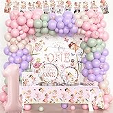 Fiesec Fairy First Birthday Decorations, Flower Enchanted Themed 1st Party Supplies Tableware Set, Our Little Fairy is Turning One Backdrop Balloon for Floral Forest Garden One Year Old Birthday Girl