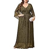 TIARALY Plus Size Formal Dress Maxi Sparkly V Neck A-line Handkerchief Sleeve Evening Gown Wedding Guest Cocktail Gala