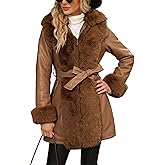 Bellivera Women's Wool Pea Coat Faux Fur Jacket Winter Warm Parka Overcoat with Belt