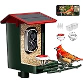 Smart Bird Feeder with Camera Solar Powered, 2K HD Video, AI Bird Species Identification, Instant Arrival Alerts, Weatherproof Design for Effortless Birdwatching, Best Gift for BirdLovers, Red