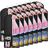 Vincreem 14 Pcs 24 x 50 Inch Garment Bags for Dance Costumes Clear PVC with Zippers Suits Bag with Pockets Dance Costume Organizer Carrier for Storage Cover for Adult(Black,Classic)