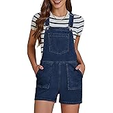 luvamia Jean Overalls for Women Shorts Bib Adjustable Straps Side Zip Stretchy Denim Rompers Casual Summer Shortalls