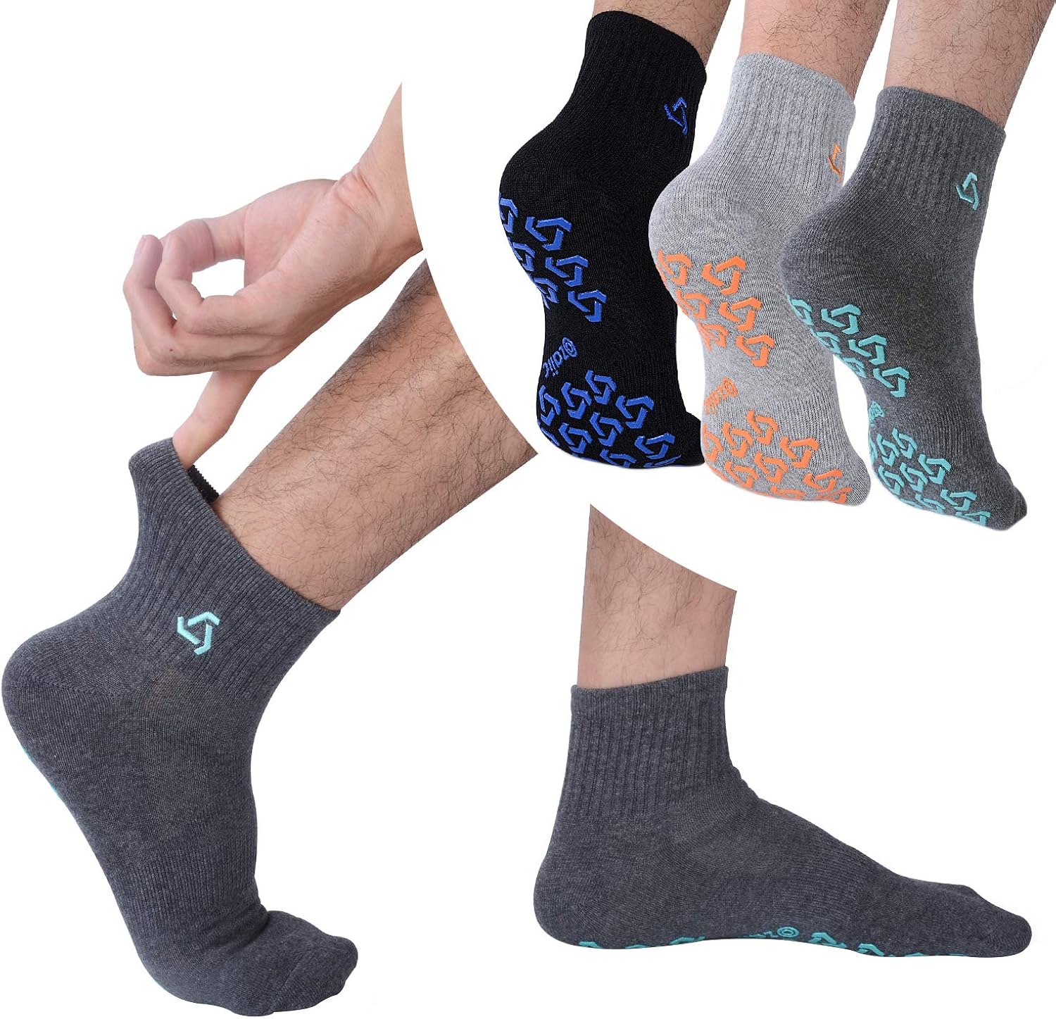 Non Slip Cushion Yoga Socks For Men, AntiSkid Pilates, Barre, Bikram Fitness Socks with Grips