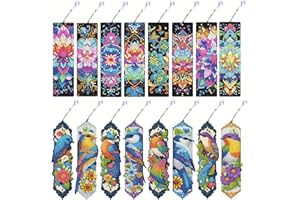 16PCS Mandala Diamond Art Bookmarks for Adults Acrylic Bookmark Kit with Tassel for Book Lovers Gift 5D Diamond Art Book Mark