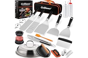 Grilliance 27pcs Blackstone Griddle Accessories Kit,Flat Top Grill Tools Gifts for Camp Chef,Hibachi Enlarged Spatula Set with Basting Cover,Burger Press Patty Maker for Outdoor Teppanyaki BBQ