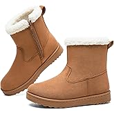 TUOPIN Winter Ankle Black Boots for Women - Slip-On Mini Boots with Side Zipper, Faux Fur Lining & Splash-Resistant