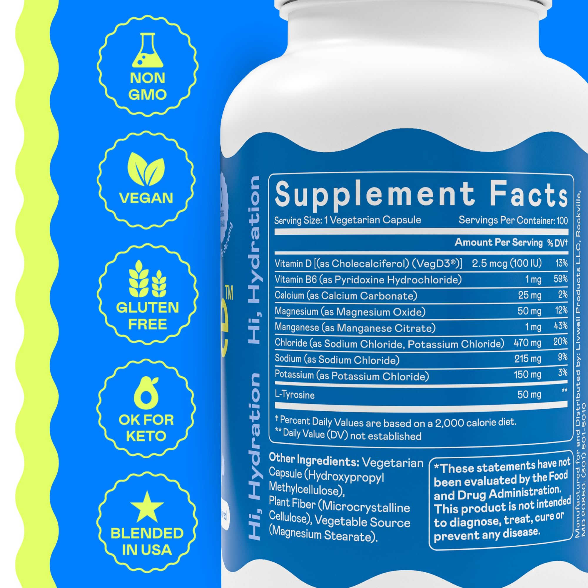 Hi-Lyte Daily Essentials Electrolytes Quick Caps Unflavored, 100 Servings