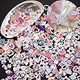 500Pcs Assorted Pearls 3D Nail Charms Pink Color Multi Shapes Heart Flower Bowknot Nail Charms Mix Heart Star Bows Round White Pearls Nail Beads Charms for Manicure DIY Crafts Jewelry Accessories