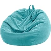 Nobildonna 3 ft Bean Bag Chair Cover,Turquoise 300L | No Filler Washable Stuffed Animal Storage Beanbag Chair Cover 74" Extra Large Opening Premium Corduroy Bean Bag Cover
