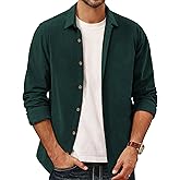 PJ PAUL JONES Mens Corduroy Button Down Shirt Jacket Casual Long Sleeve Shacket Lightweight Textured Untucked Shirts
