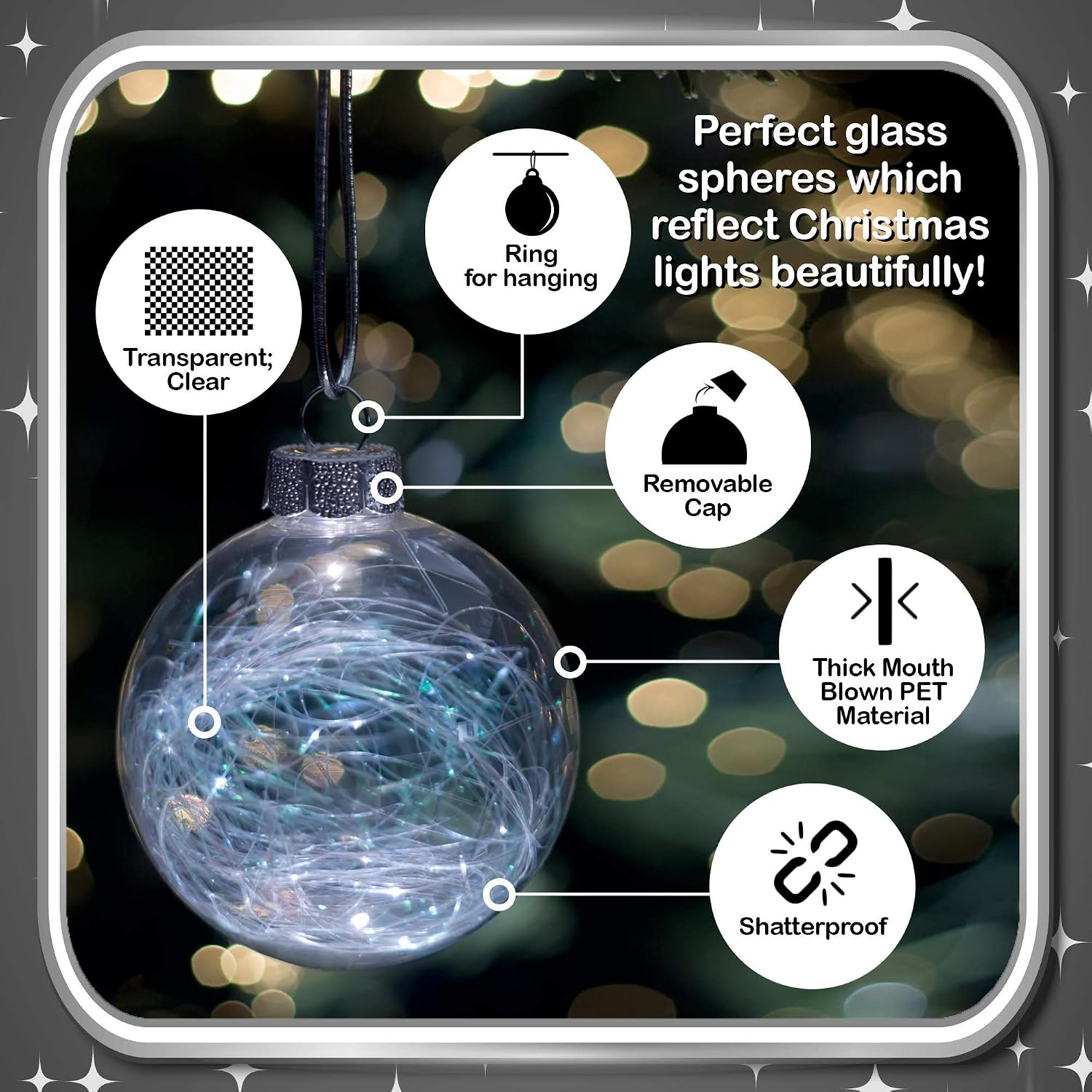 THE TWIDDLERS 15 Pack Christmas Fillable Clear Plastic Baubles, 6cm / 2.5", Xmas Tree Transparent Ornaments to Fill & Design - Image 5