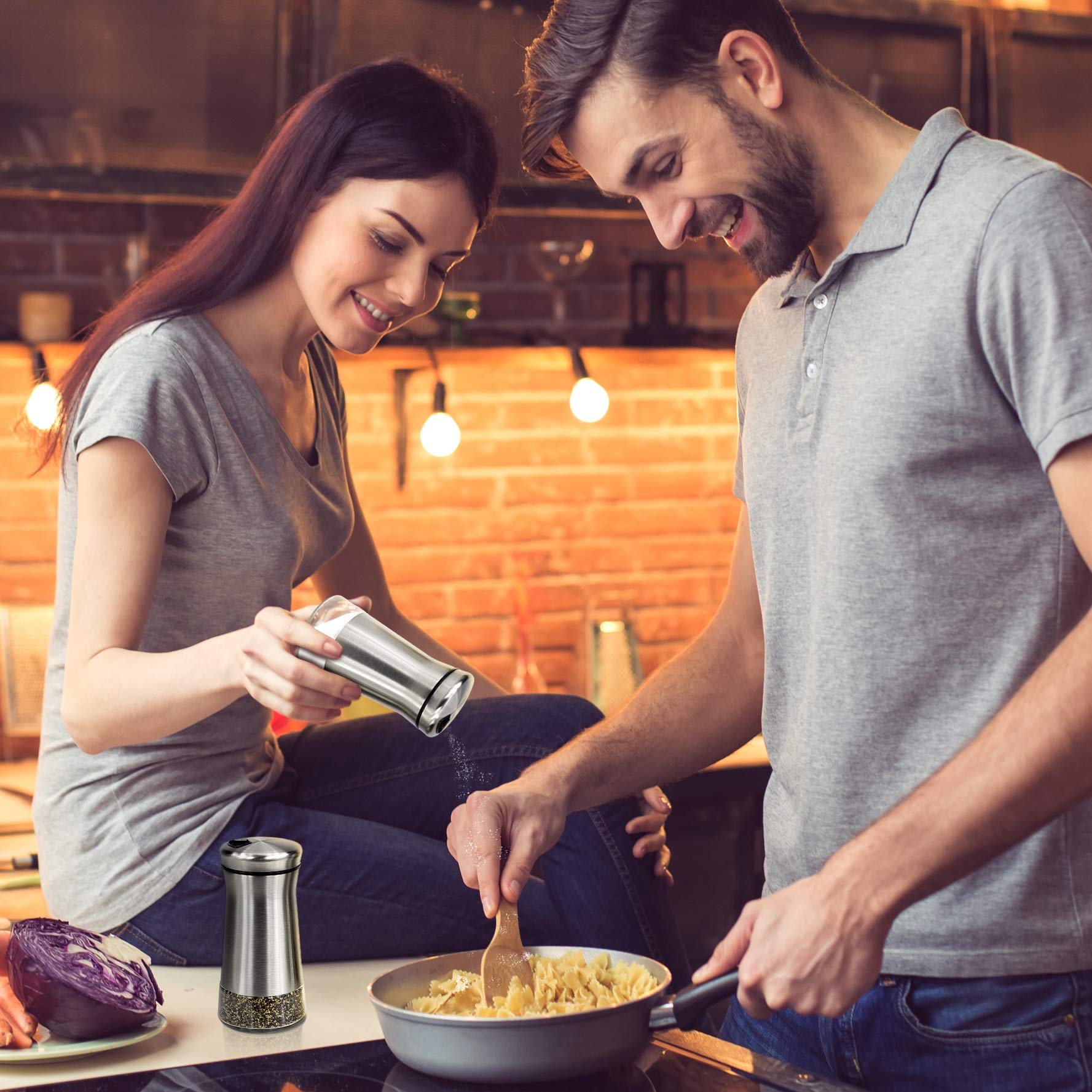 Salt and Pepper Shakers Set With Adjustable Pour Holes The