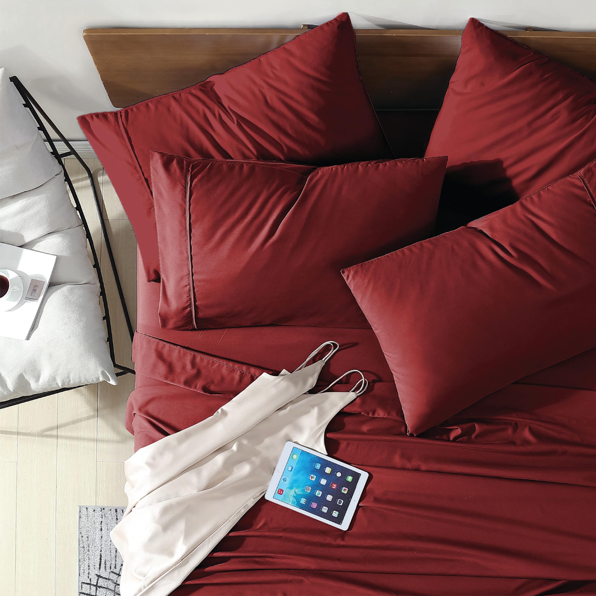 Swift Home Cal King 6-Piece Microfiber Sheet Sets (Includes 2 Bonus Pillowcases), Ultra-Soft Brushed - Extremely Durable - Easy Fit - Wrinkle Resistant, Cal King, Burgundy Image