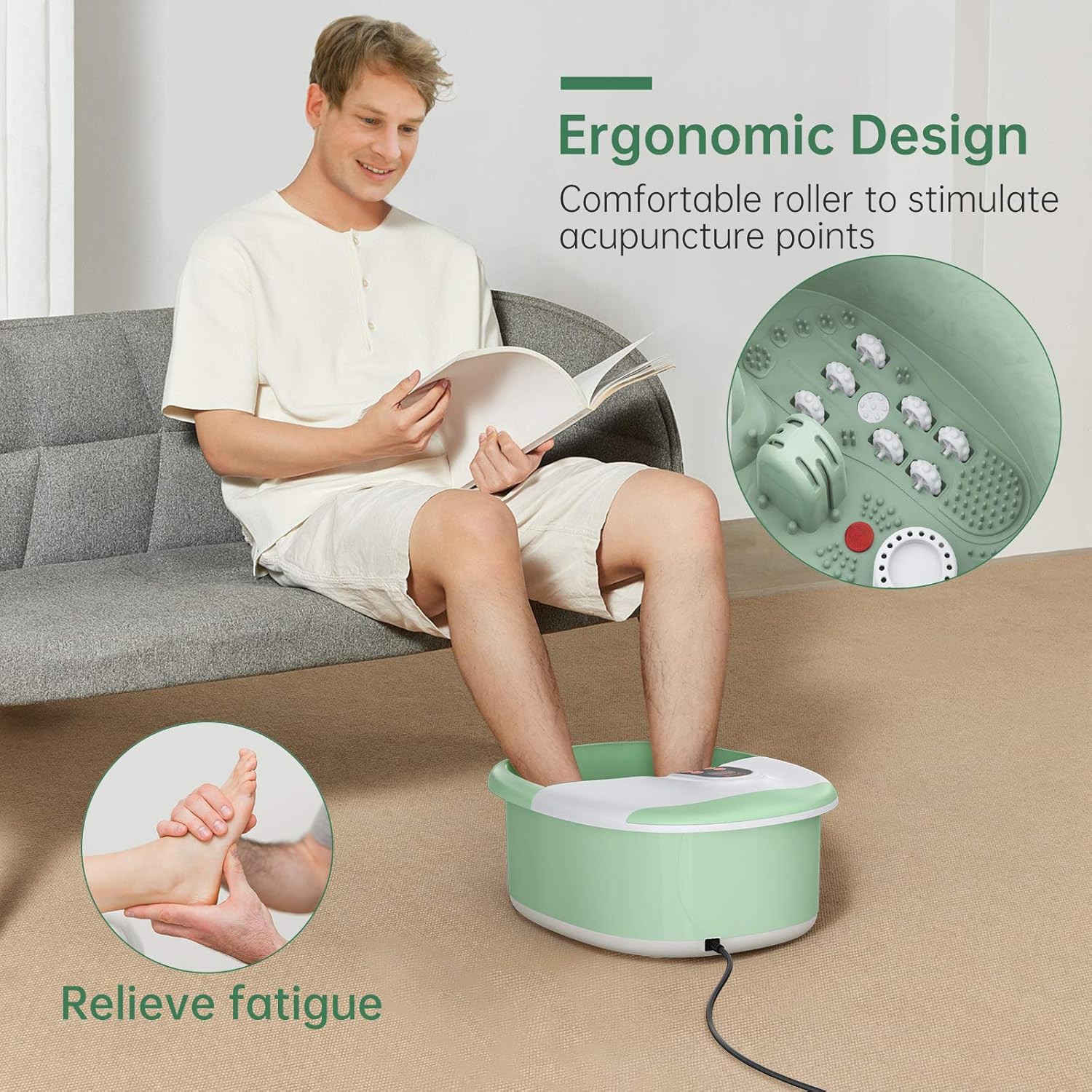 Carevas Foot Bath Massager, Heated Foot Soaker with O2 Bubbles, 14 Massaging Rollers for Tired Feet Stress Relief Home Use: Beauty