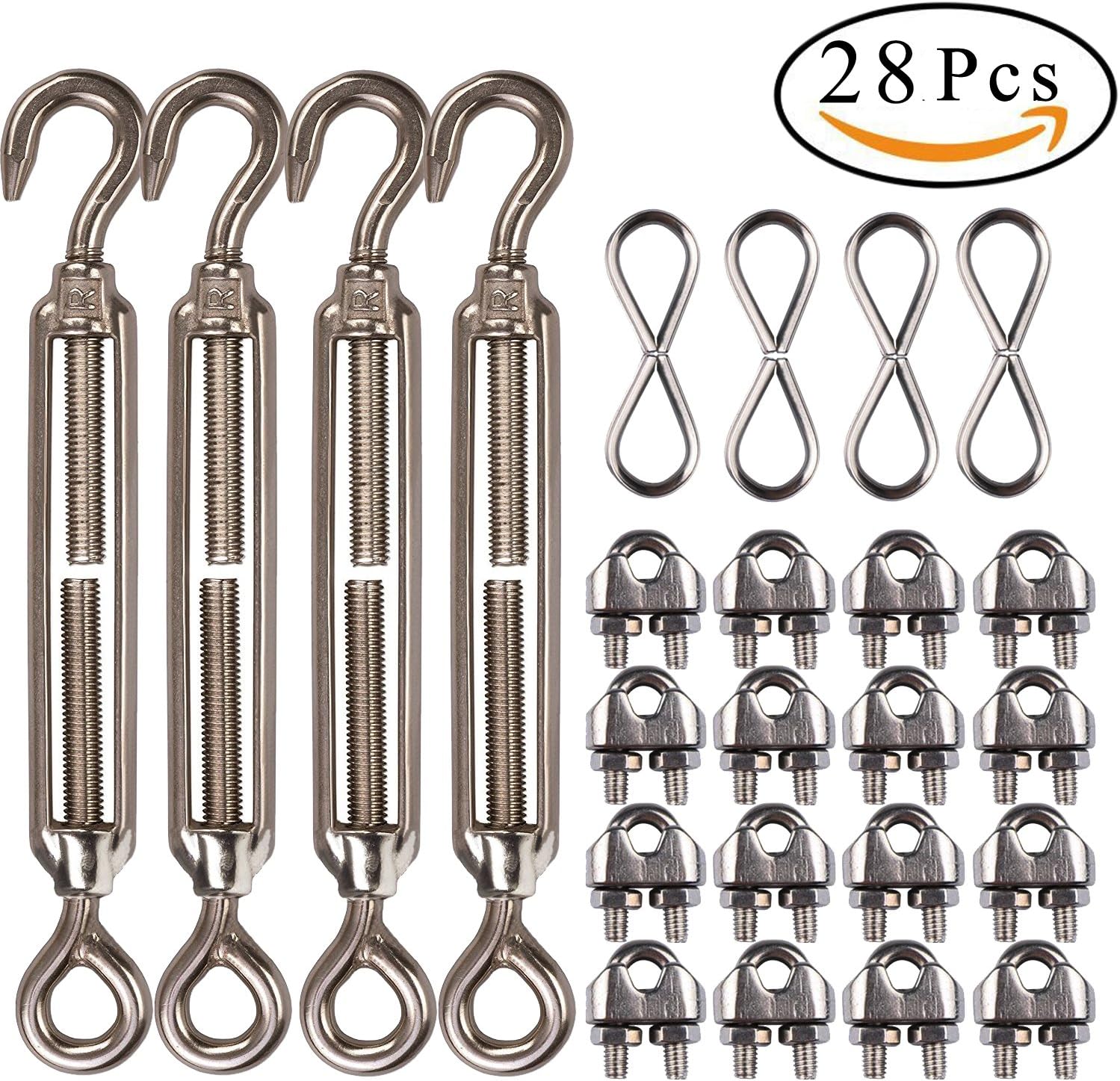 4 Pieces Turnbuckle Tension Wire Rope Cable Railing Kit with Eye Hook