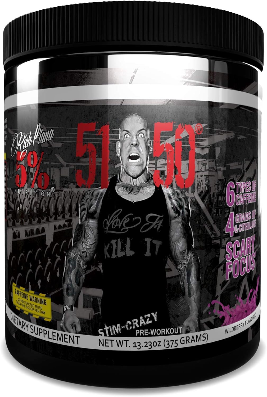 Rich Piana 5% Nutrition 5150 High Stim Pre-Workout Powder | Extreme Energy, Focus, Pumps & Endurance | 400 mg Caffeine, Citrulline, Beta Alanine, N-Acetyl L-Tyrosine | 30 Srvgs, Int'l (Wildberry): Health & Personal Care