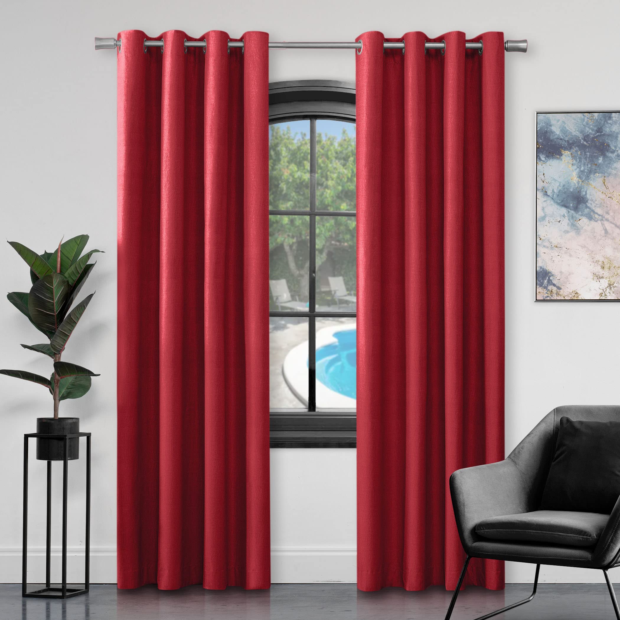 GC GAVENO CAVAILIA Plain Faux Silk Eyelet Curtains, Polyester, Magenta, 60x90 Inches — image 1