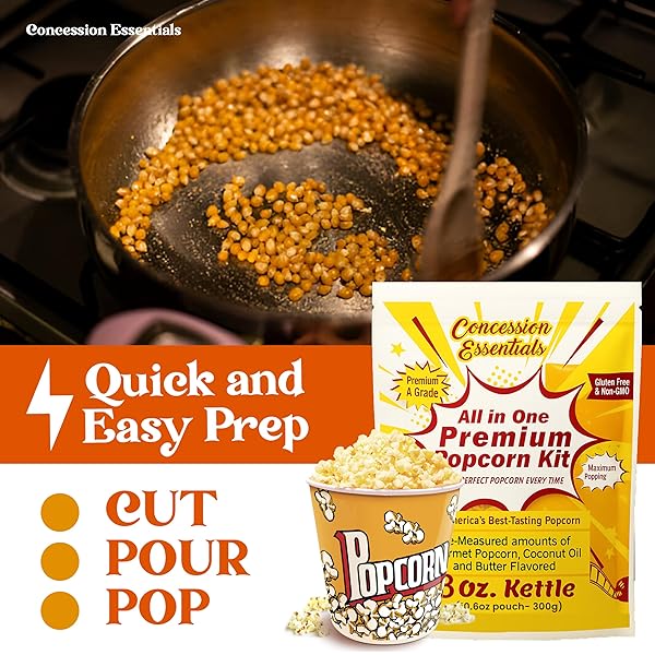 8OZ CONCESSION ESSENTIALS- POPCORN PORTION PACKS – KERNELS, OIL AND SALT -CASE OF 24CT
