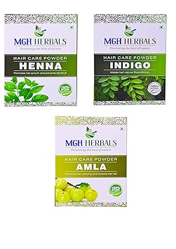 MGH Herbals 100% Organic Henna, Indigo, Amla Powder For Hair Black Combo Each 100Gms