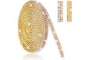 Telooco 3 Yards Crystal Rhinestone Chain Sewing Trim 3 Rows10mm Bling Rhinestone Strips for DIY Crafts Jewelry Wedding Dress Clothes Decoration (Gold)