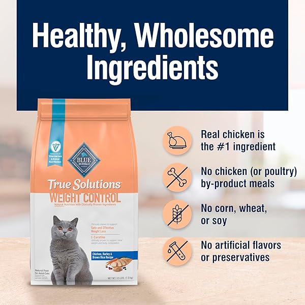 BLUE BUFFALO TRUE SOLUTIONS WEIGHT CONTROL NATURAL DRY CAT FOOD FOR ADULT CATS, CHICKEN, 11-LB. BAG