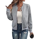 SOLY HUX Women's Cropped Bomber Jacket Textured Lightweight Zip Up Fall Fashion Outerwear Long Sleeve Casual Jacket
