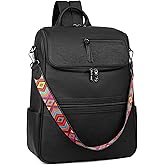 FADEON Laptop Backpack for Women Leather Travel Backpack with Laptop Compartment, Designer PU Shoulder Laptop Bag Black