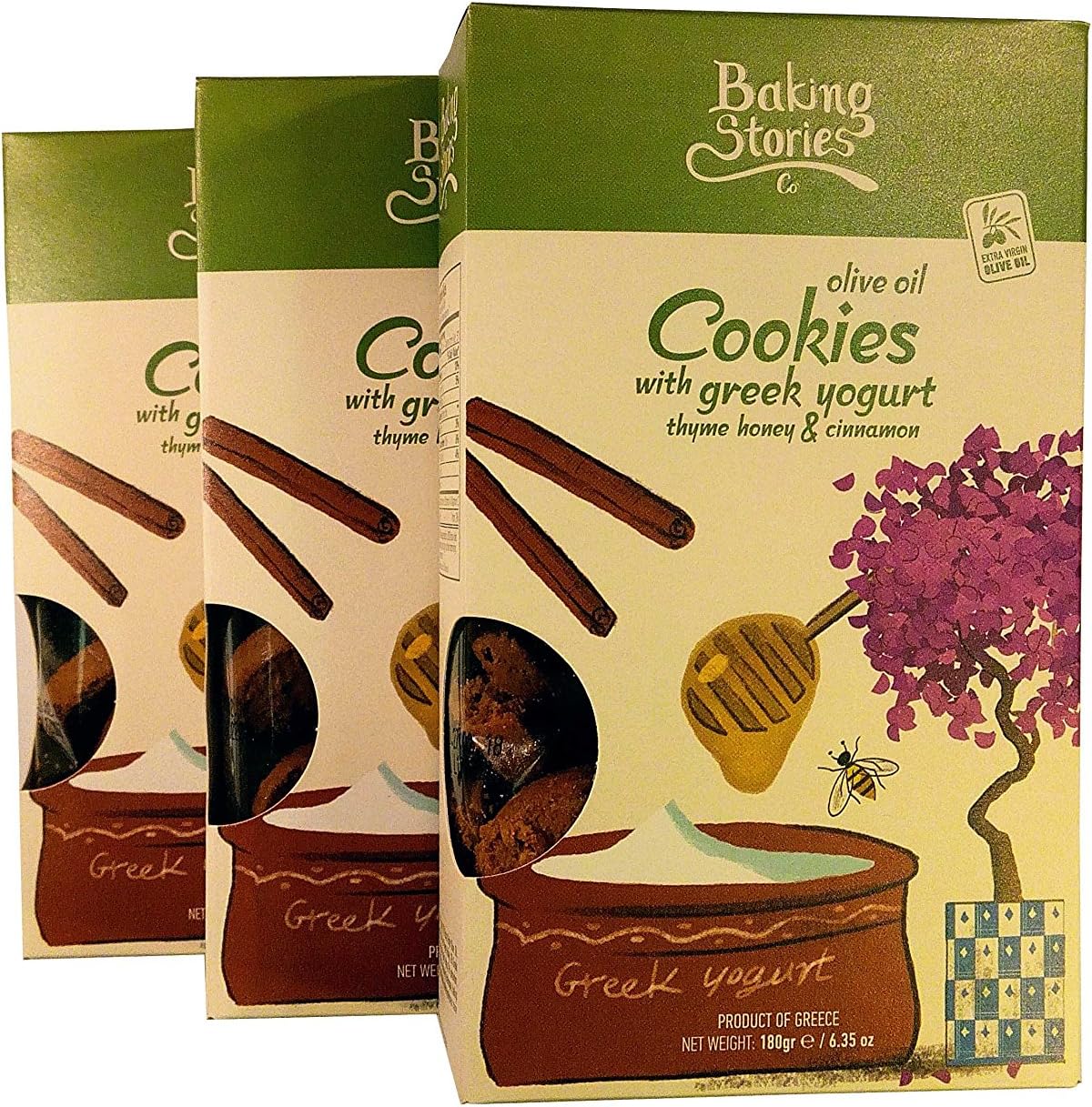 Greek Traditional Olive Oil Cookies from Crete with Yogurt, Thyme Honey and Cinnamon, Net Weight 540g Carton Boxes