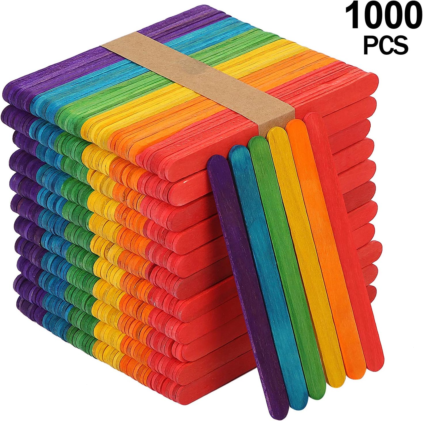 KEILEOHO 1000 PCS Colored Popsicle Sticks, Natural Lollipop Sticks Jumbo Wooden Lolly Sticks for Craft Homemade DIY Model Making Design Kids Education Adults Toys