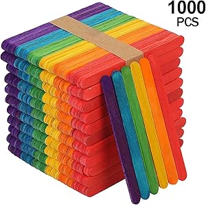 KEILEOHO 1000 PCS Colored Popsicle Sticks, Natural Lollipop Sticks Jumbo Wooden Lolly Sticks for Craft Homemade DIY Model Making Design Kids Education Adults Toys