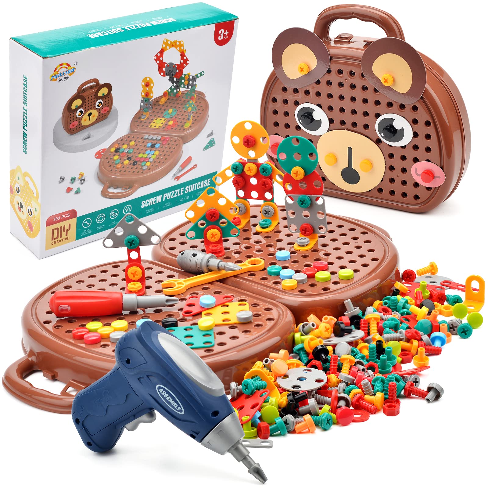 xinrongda Montessori Toys for 3 4 5 Years Old, 3D Take Apart Toy, Creativity Tool Box Drill Design Puzzle Constructions Toys, Magic Montessori Gifts for 4 5 6Year Old Boys