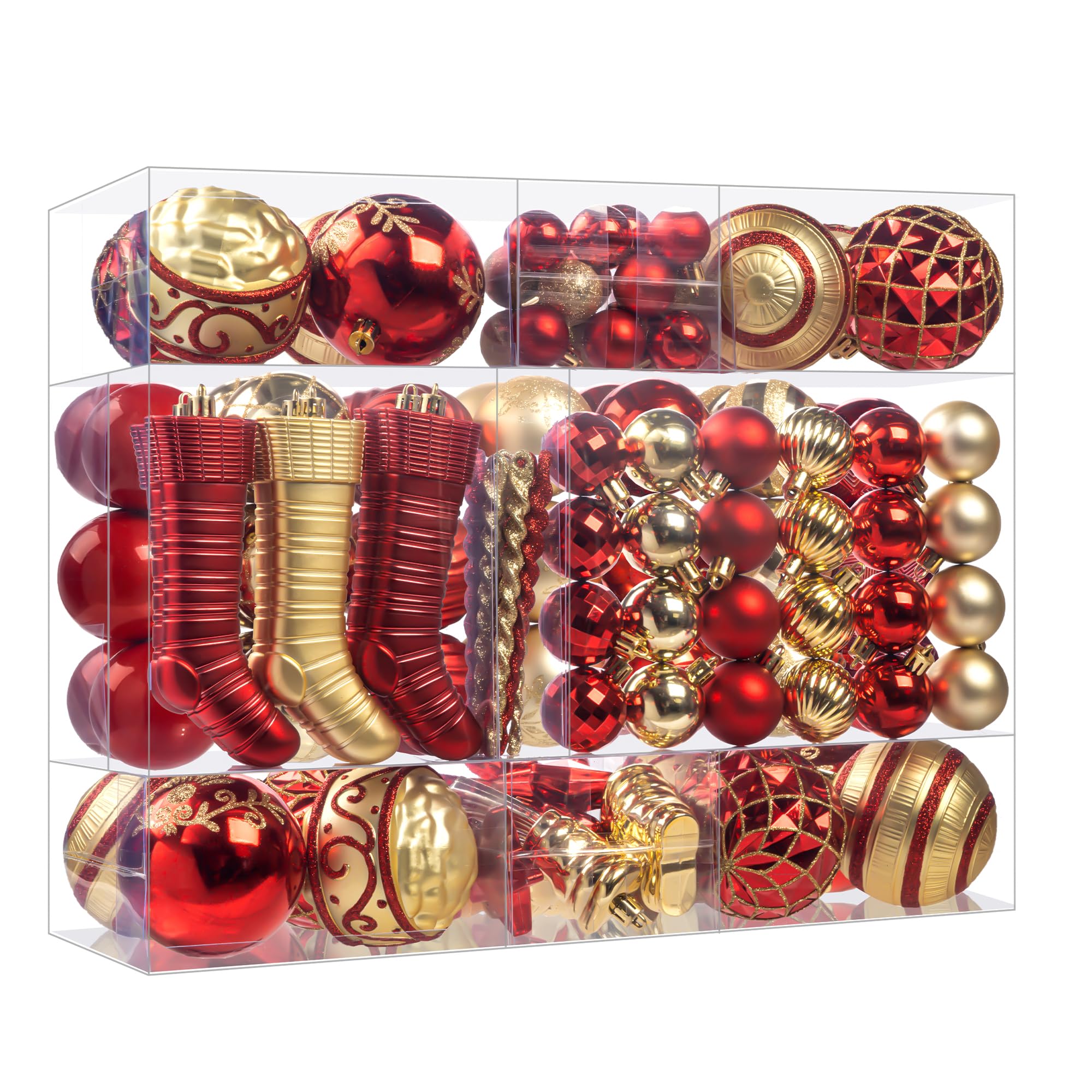 Photo 1 of 150Pcs Christmas Ball Ornaments Set, Shatterproof Christmas Ball Decorative, Assorted Baubles Pendants for Xmas Tree Party Holiday Home Decor (Red & Gold)