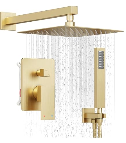 Kit De Ducha POP SANITARYWARE - Grifo De Pared Con Cabezal De 8 Pulgadas Y Mango, Color Negro, Incluye Válvula Y Molduras