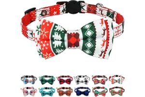 Joytale Upgraded Christmas Cat Collar with Bells, Breakaway Cat Collars with Bow Tie, 1 Pack Girl Boy Safety Plaid Kitten Collars, Christmas