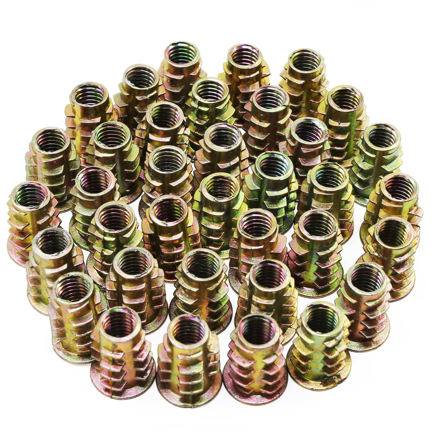 TOP-VIGOR 50Pcs Threaded Insert Nuts for Wood, M6 Insert Hex Socket Nuts, Flanged Hex Socket Screw, Zinc Alloy Threaded Rivet Hex Drive Head Nut for Wood Timber Furniture Carpenter DIY