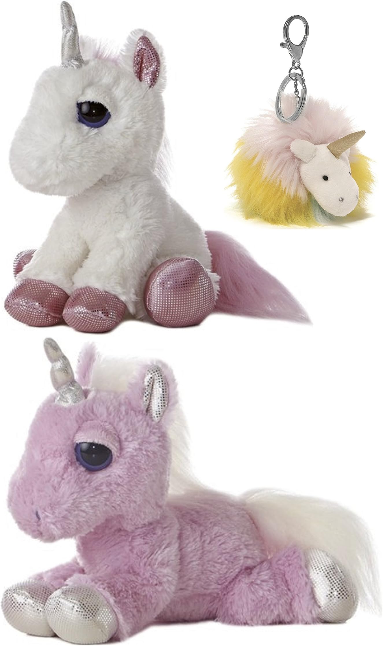 ReBL LLC Stuffed Plush Animals Toys & ONE Bonus Animal Eraser | Plush, Soft, Cuddly, Cute Kids Toys with Sparkling Eyes | for Boys & Girls, Birthday Gift Sets (Pink White Unicorns)