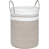 WEAVELYRICS 72L Large Laundry Basket, Laundry Hamper with Handles, Clothes Storage Basket, Tall Woven Rope Storage Basket for Dirty Clothes, Blankets, Pillows in Bathroom, Bedroom (Brown, 16 x 22in)