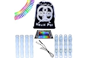 UltraPoi HelixPoi Set - Double Helix Poi w/LED Glow Stick Handles - 70+ Bright Color Modes & Patterns - LED Poi Glow Stick Lights w/Soft Durable Cases & Adjustable Leashes - Flow Arts Toy