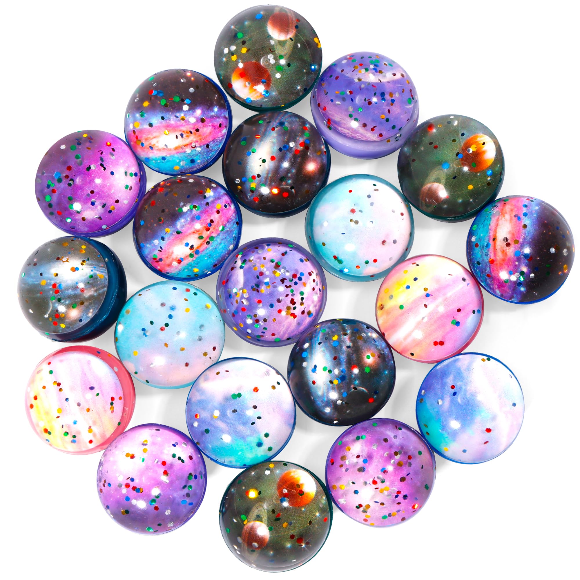 Pllieay 20PCS Bouncy Balls for Kids Party Bags, 32mm Space Bouncy Balls for Kids Space Party Bag Fillers, Party Bag Fillers, Gift Bag Filling, Christmas Gifts, Class Prizes, Pet Toys