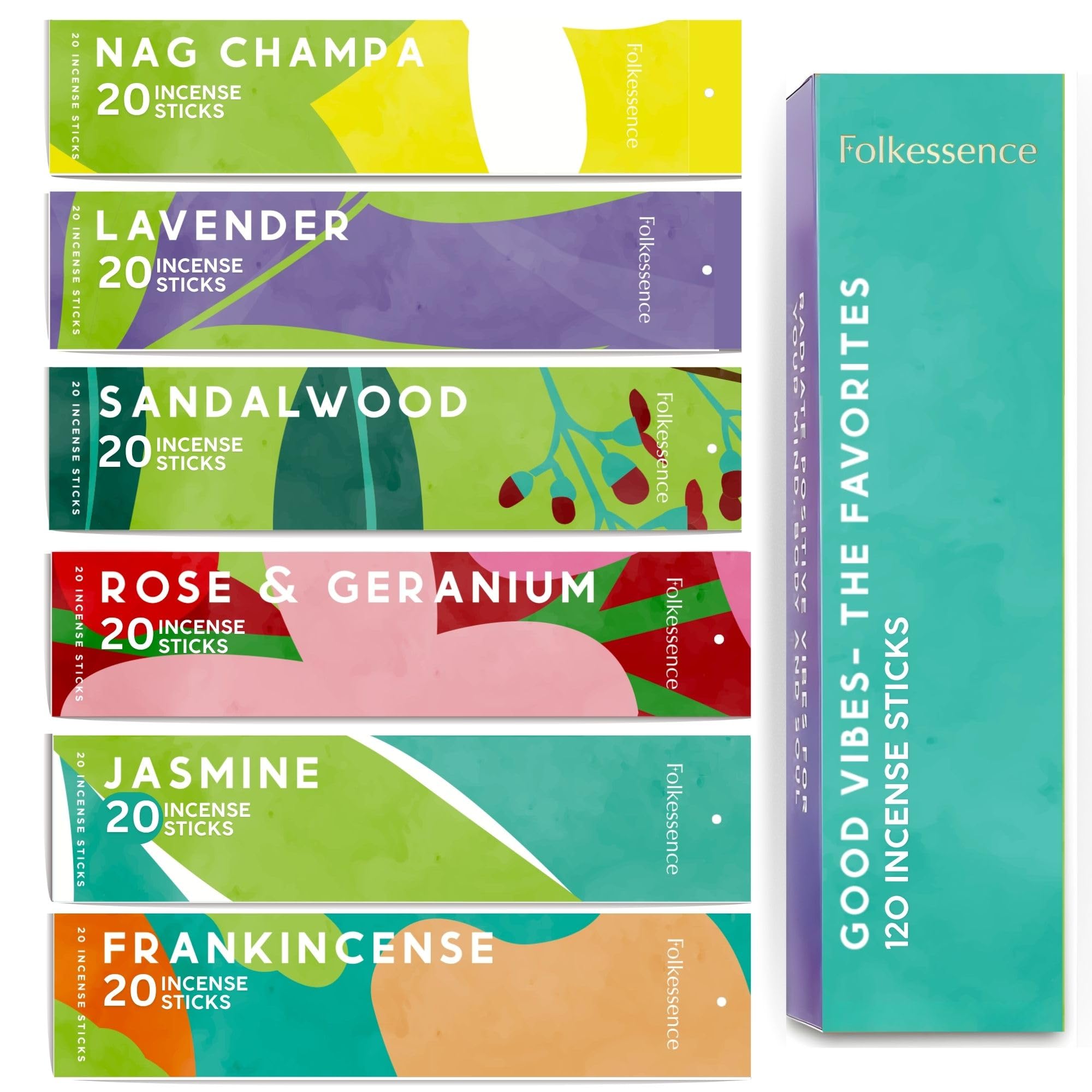 Folkulture Incense Sticks (120 Sticks) | Set of 6 Premium Incense For Meditation, Aromatherapy | No Charcoal,Organic, Non Toxic, 45 Mins, Long Burning Lavender, Frankincense, Nag Champa Insence-Sticks โ image 1