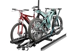 JAIOYIOS EBike Rack with Ramp for Tow Hitch with 300lbs Load Capacity, Car Bike Rack for Electric Mopeds, Fat Tire Mountain Bicycles, E Bike Carrier Raks for 2 Bikes, Fits SUV, Truck, RV, Van